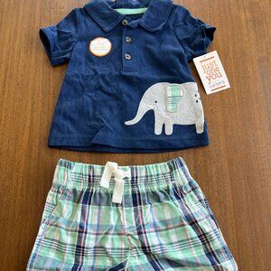 Just One You by Carters 2 pc plaid elephant outfit